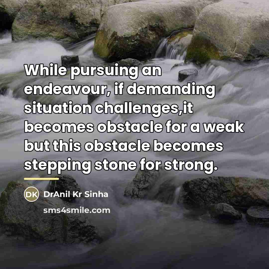 “While pursuing an endeavour, if demanding situation challenges,it becomes obstacle…” quote by DrAnil Kr Sinha