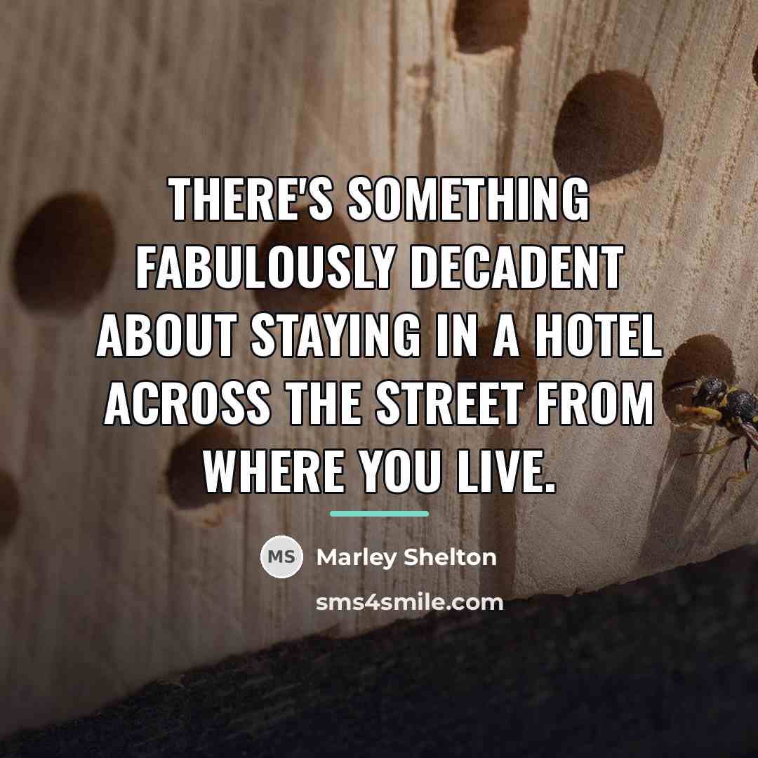 “There's something fabulously decadent about staying in a hotel across…” quote by Marley Shelton