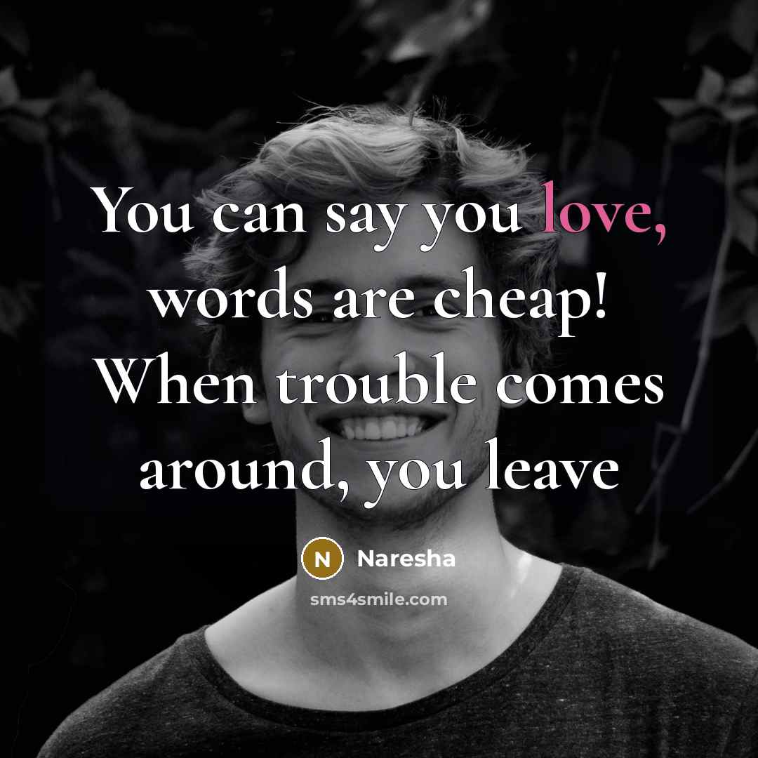 “You can say you love, words are cheap! When trouble…” quote by Naresha