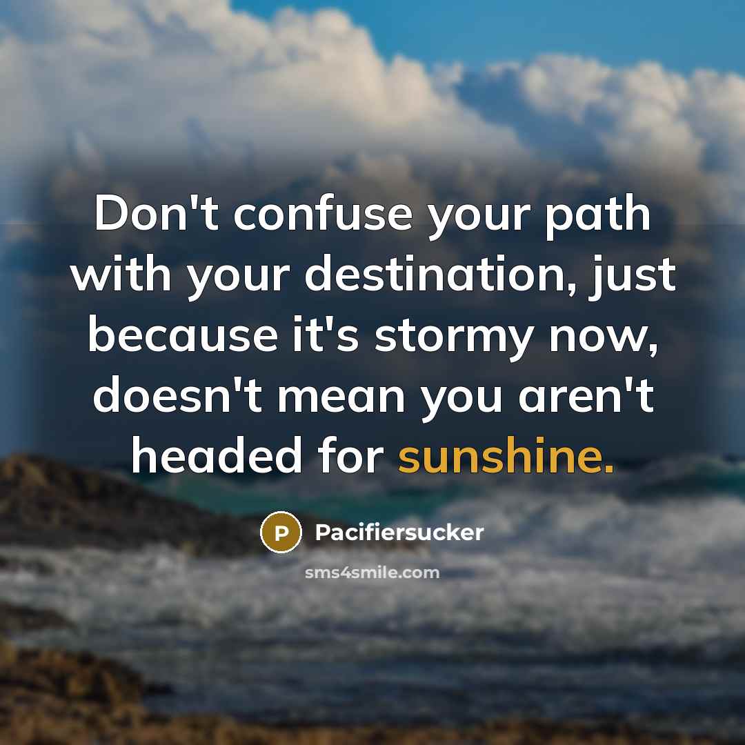 “Don't confuse your path with your destination, just because it's stormy now, doesn't mean you aren't headed for sunshine.” quote by Pacifiersucker