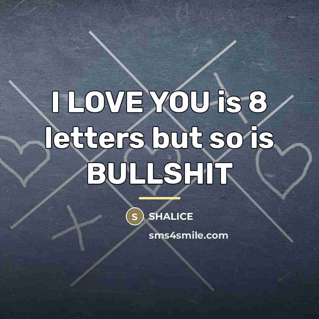 “I LOVE YOU is 8 letters but so is BULLSHIT…” quote by Shalice