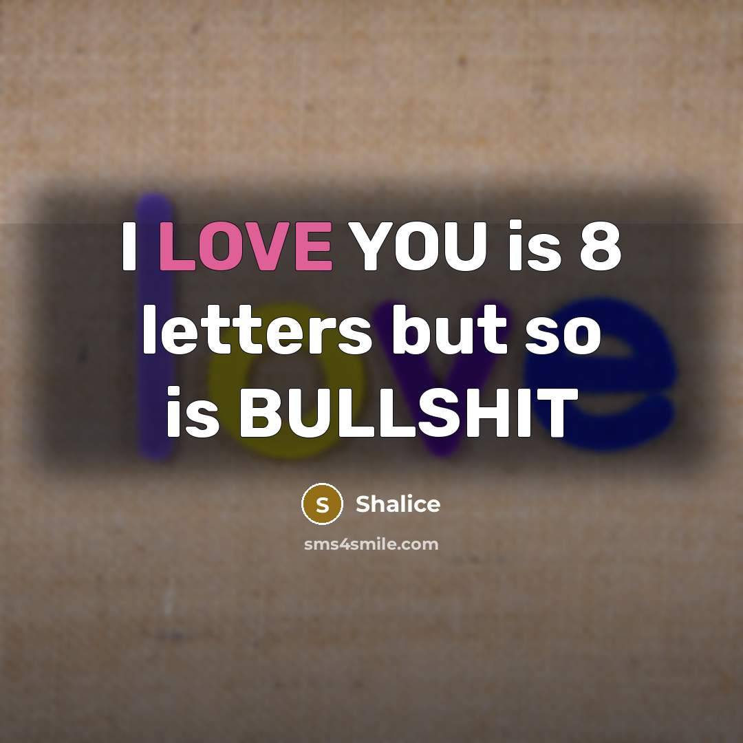 “I LOVE YOU is 8 letters but so is BULLSHIT” quote by Shalice
