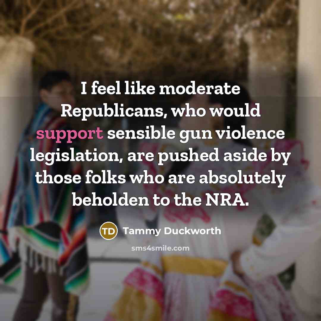 “I feel like moderate Republicans, who would support sensible gun…” quote by Tammy Duckworth