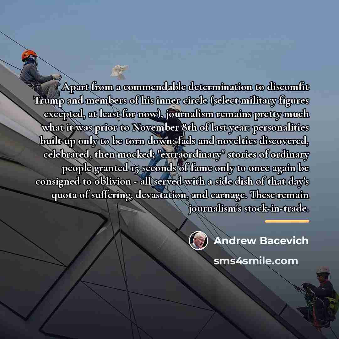 “Apart from a commendable determination to discomfit Trump and members…” quote by Andrew Bacevich
