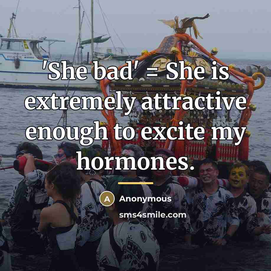 “'She bad' = She is extremely attractive enough to excite…” quote by Anonymous