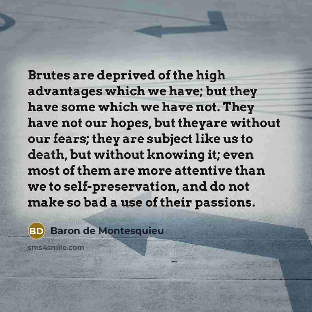 “Brutes are deprived of the high advantages which we have;…” quote by Baron de Montesquieu