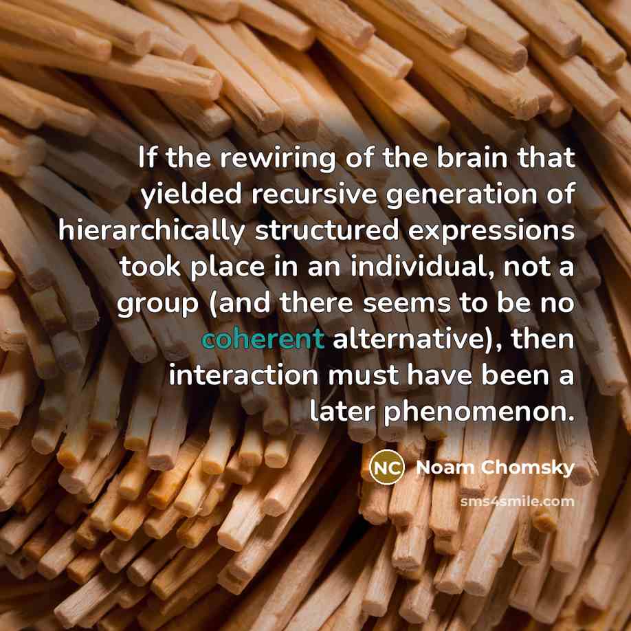 “If the rewiring of the brain that yielded recursive generation…” quote by Noam Chomsky