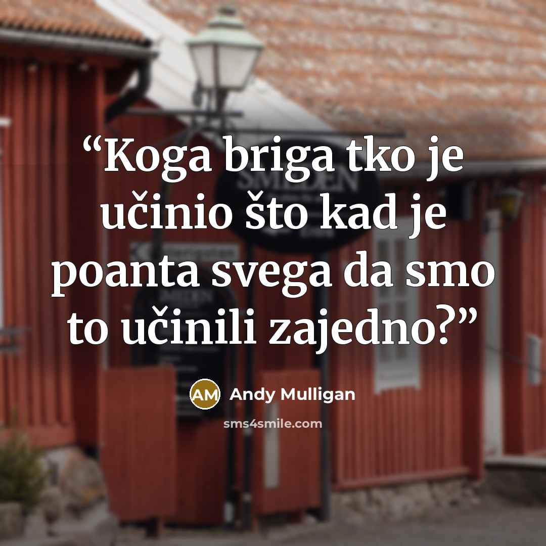“Koga briga tko je učinio što kad je poanta svega da smo to učinili zajedno?” quote by Andy Mulligan