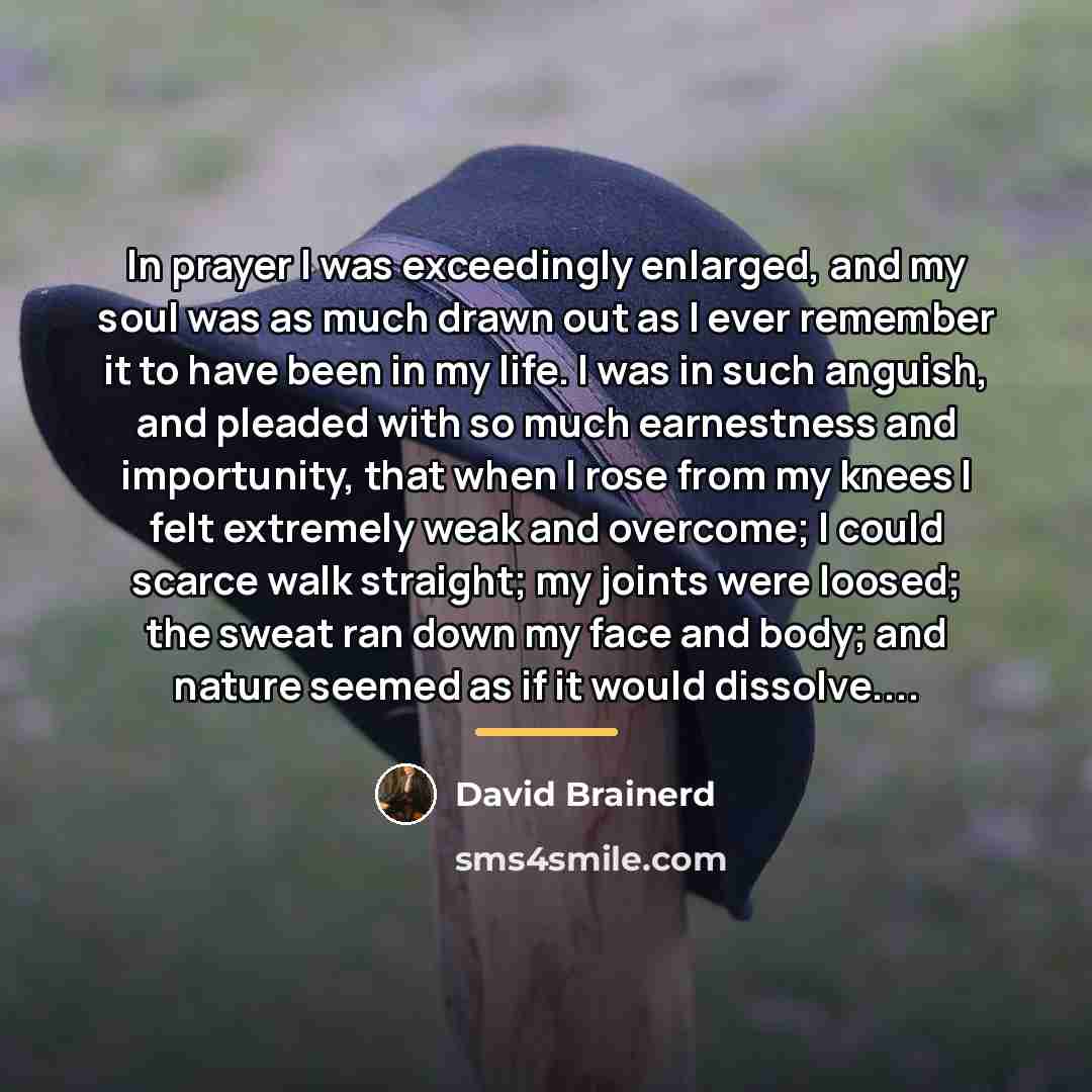 “In prayer I was exceedingly enlarged, and my soul was…” quote by David Brainerd