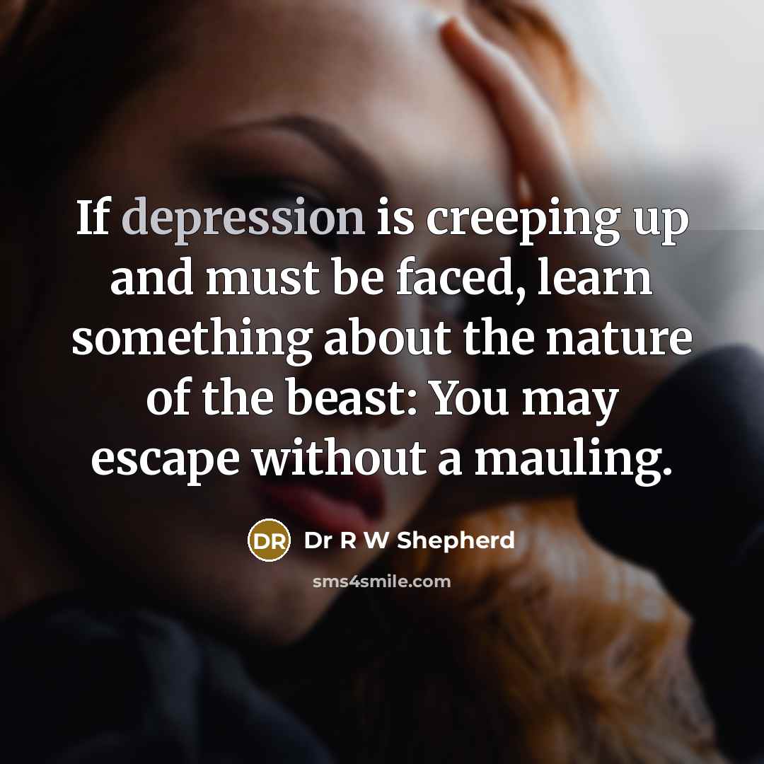 “If depression is creeping up and must be faced, learn something about the nature of the beast: You may escape without a mauling.” quote by Dr R W Shepherd