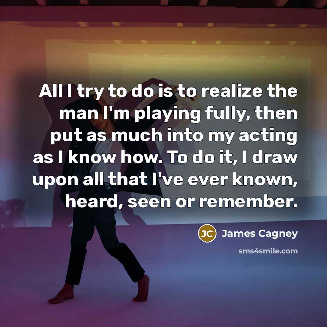 “All I try to do is to realize the man…” quote by James Cagney