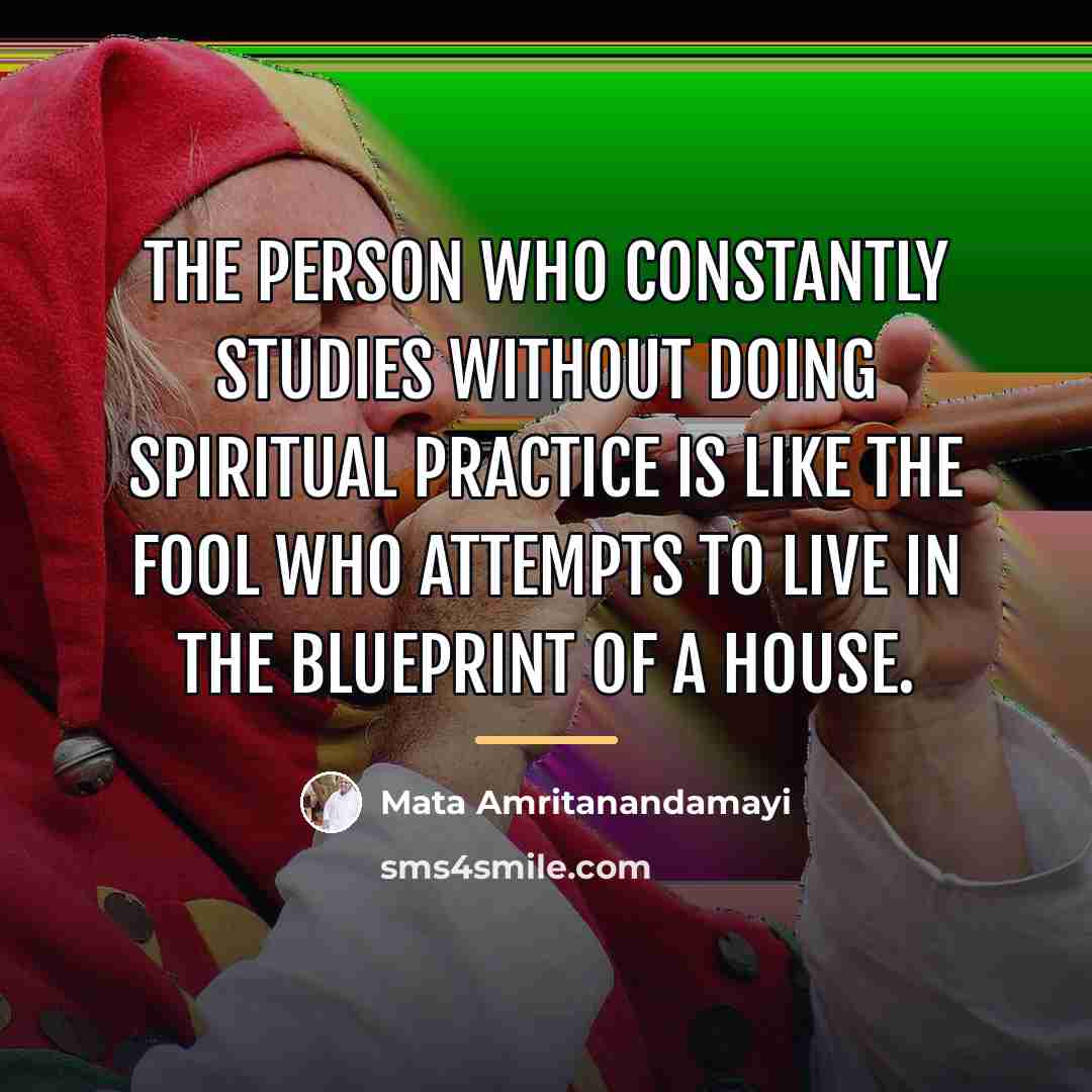 “The person who constantly studies without doing spiritual practice is…” quote by Mata Amritanandamayi
