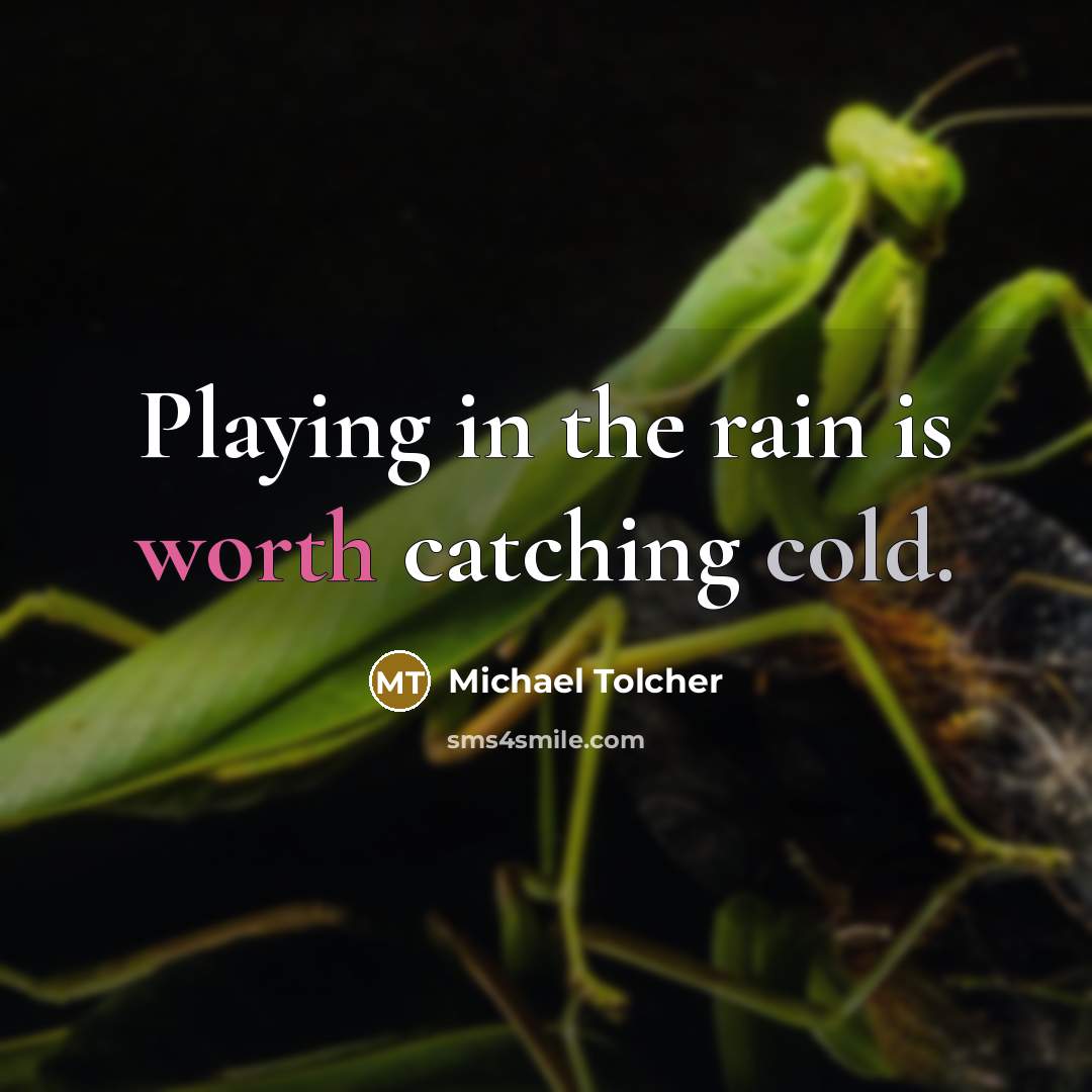 “Playing in the rain is worth catching cold.…” quote by Michael Tolcher
