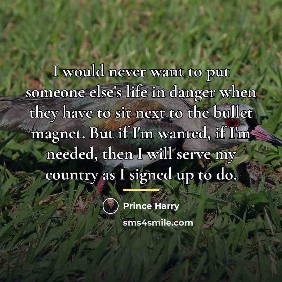“I would never want to put someone else's life in…” quote by Prince Harry