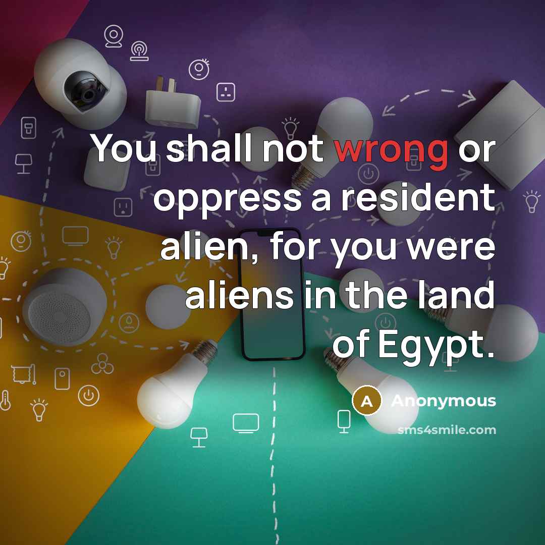 “You shall not wrong or oppress a resident alien, for…” quote by Anonymous