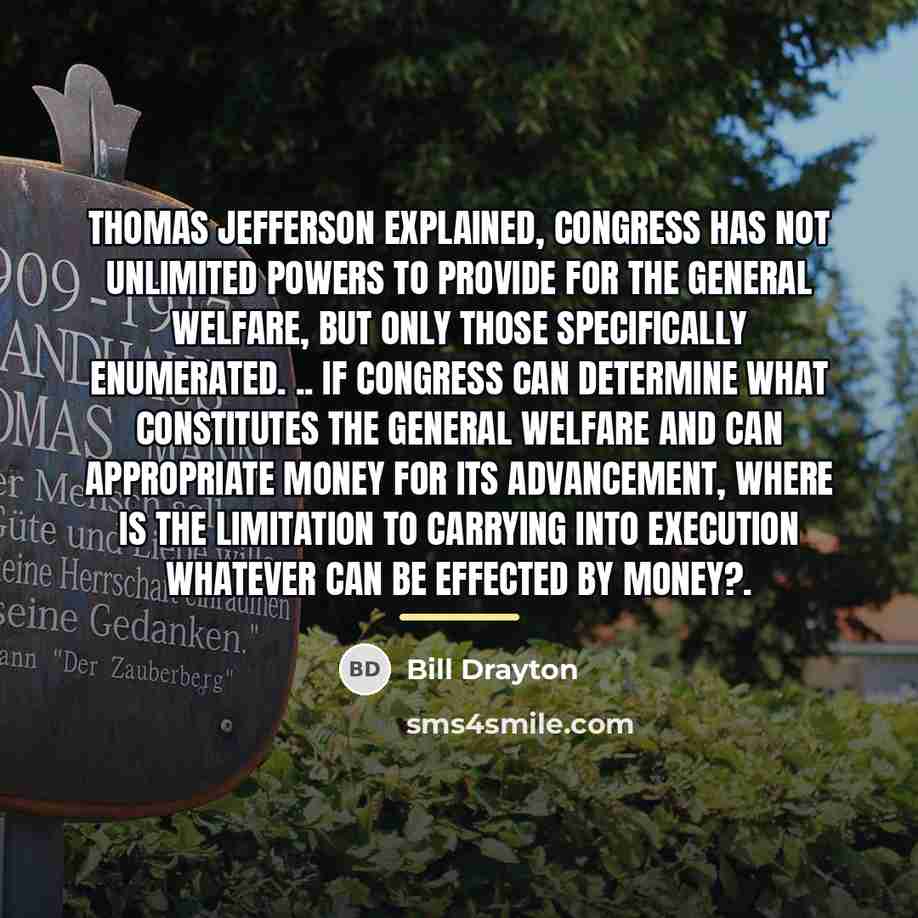 “Thomas Jefferson explained, Congress has not unlimited powers to provide…” quote by Bill Drayton