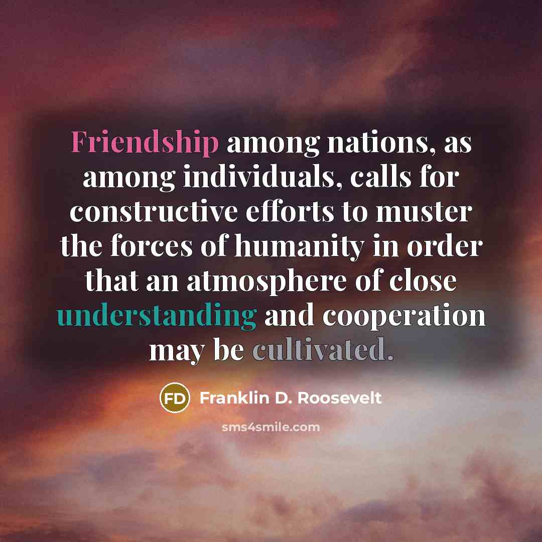“Friendship among nations, as among individuals, calls for constructive efforts…” quote by Franklin D. Roosevelt