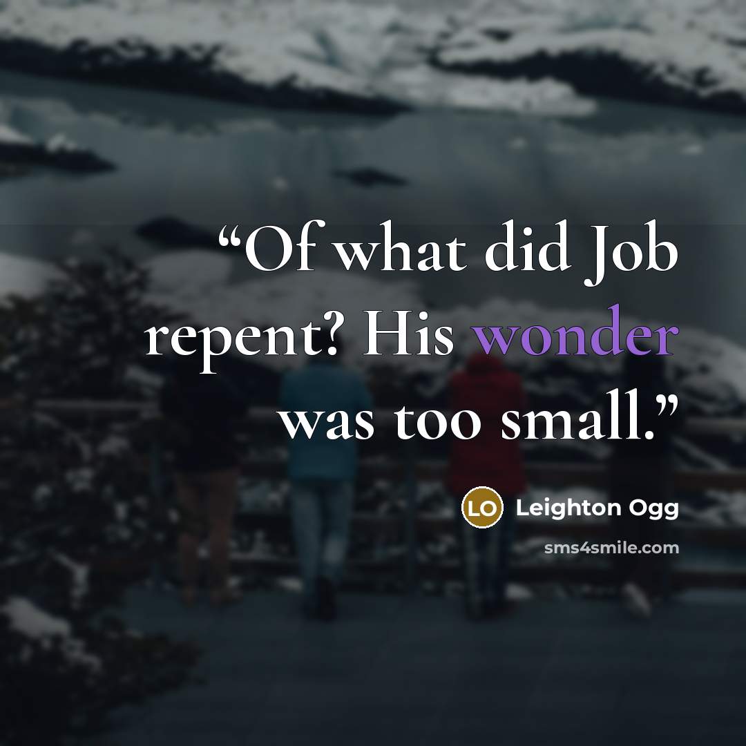 “Of what did Job repent? His wonder was too small.” quote by Leighton Ogg