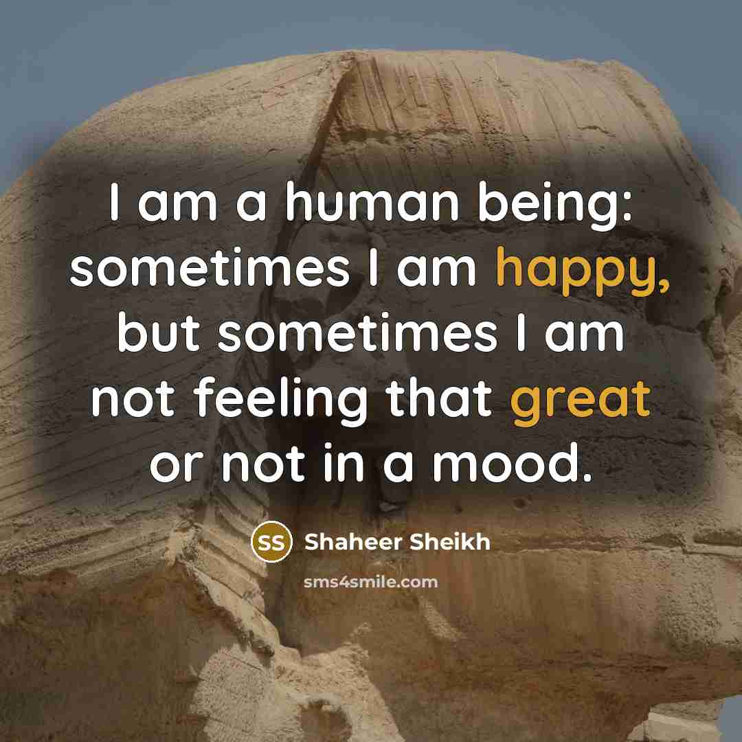 “I am a human being: sometimes I am happy, but sometimes I am not feeling that great or not in a mood.” quote by Shaheer Sheikh