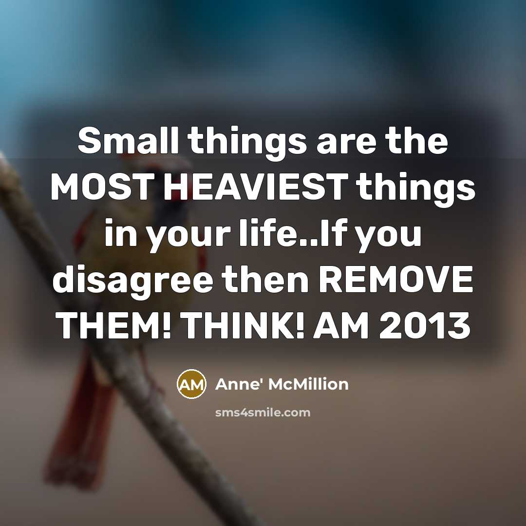 “Small things are the MOST HEAVIEST things in your life..If…” quote by Anne' McMillion