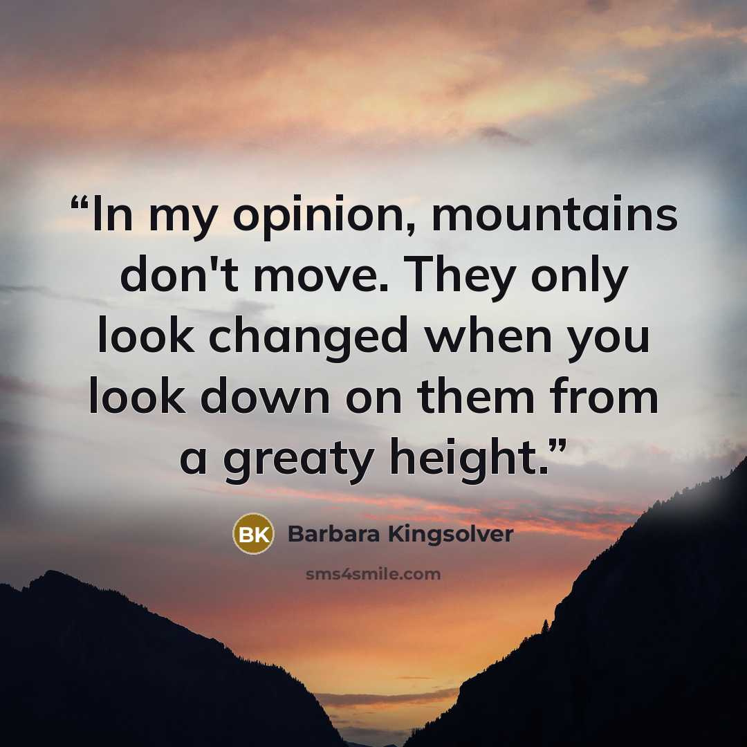 “In my opinion, mountains don't move. They only look changed when you look down on them from a greaty height.” quote by Barbara Kingsolver