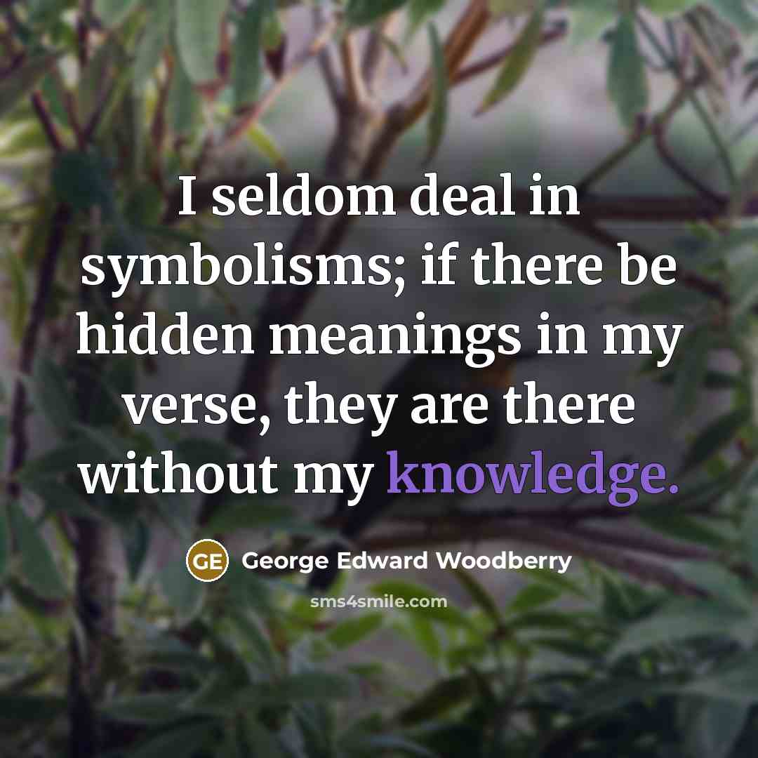 “I seldom deal in symbolisms; if there be hidden meanings…” quote by George Edward Woodberry