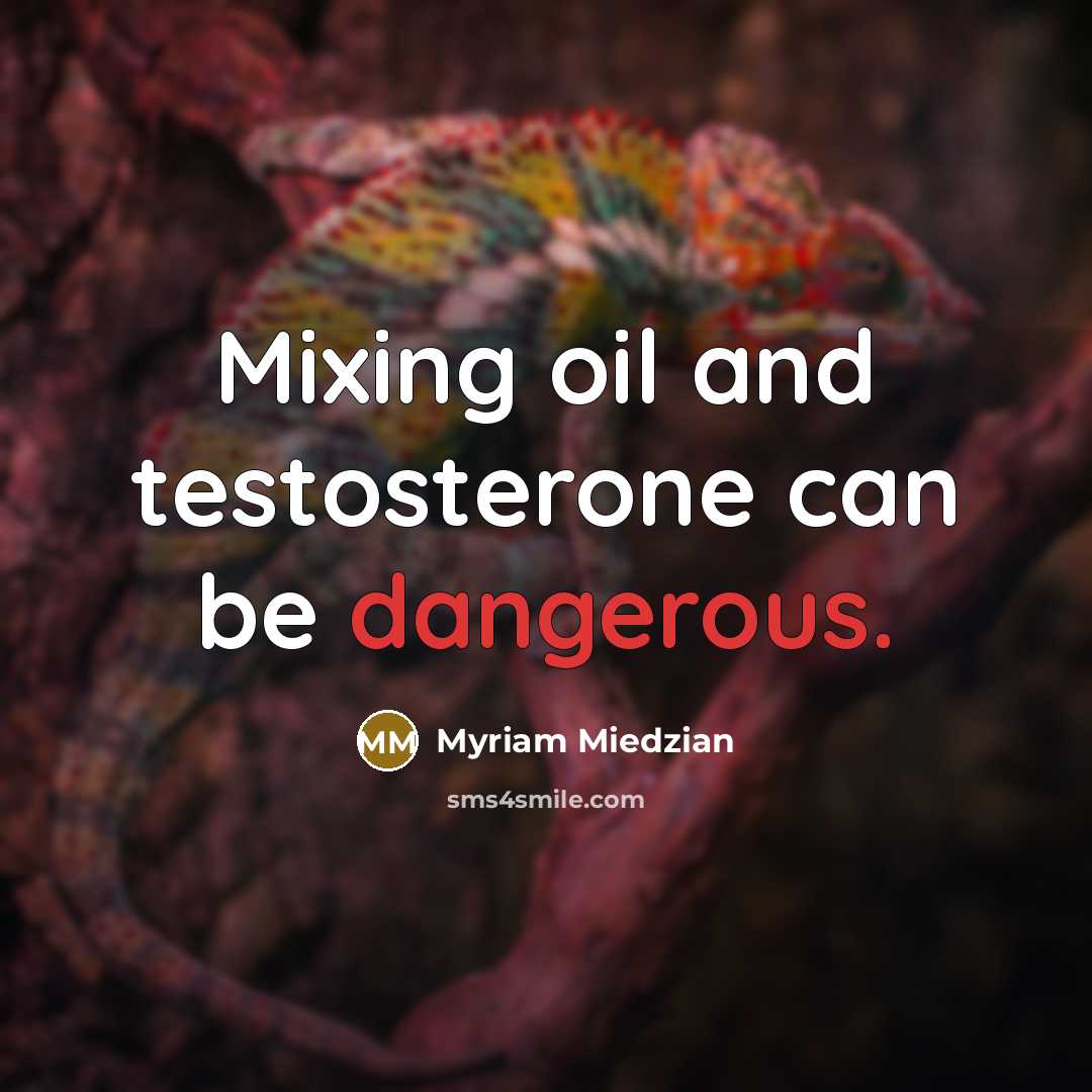 “Mixing oil and testosterone can be dangerous.…” quote by Myriam Miedzian