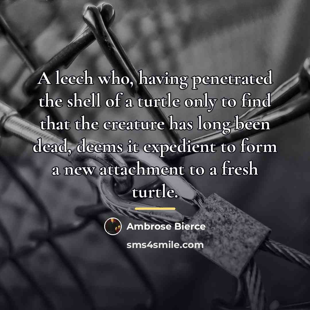 “A leech who, having penetrated the shell of a turtle…” quote by Ambrose Bierce