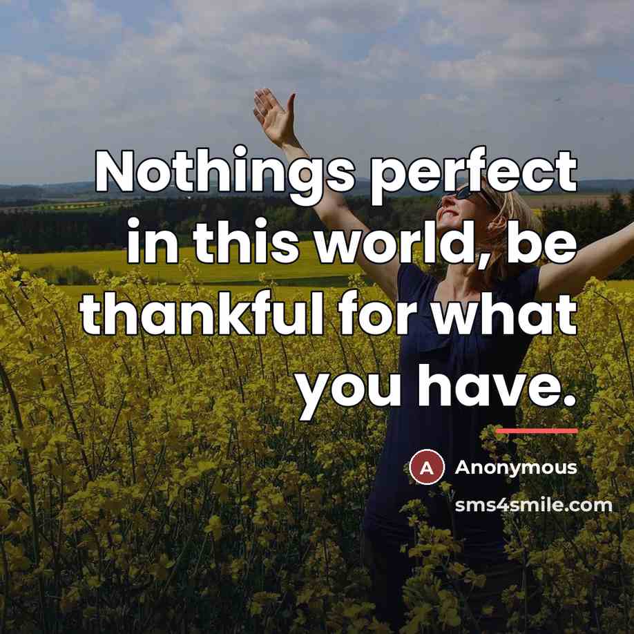 “Nothings perfect in this world, be thankful for what you…” quote by Anonymous