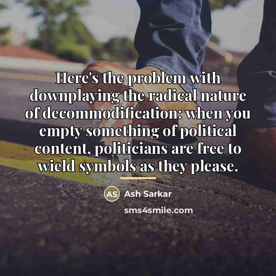 “Here's the problem with downplaying the radical nature of decommodification:…” quote by Ash Sarkar
