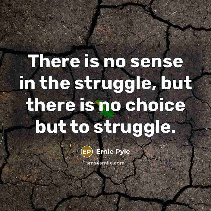 “There is no sense in the struggle, but there is…” quote by Ernie Pyle