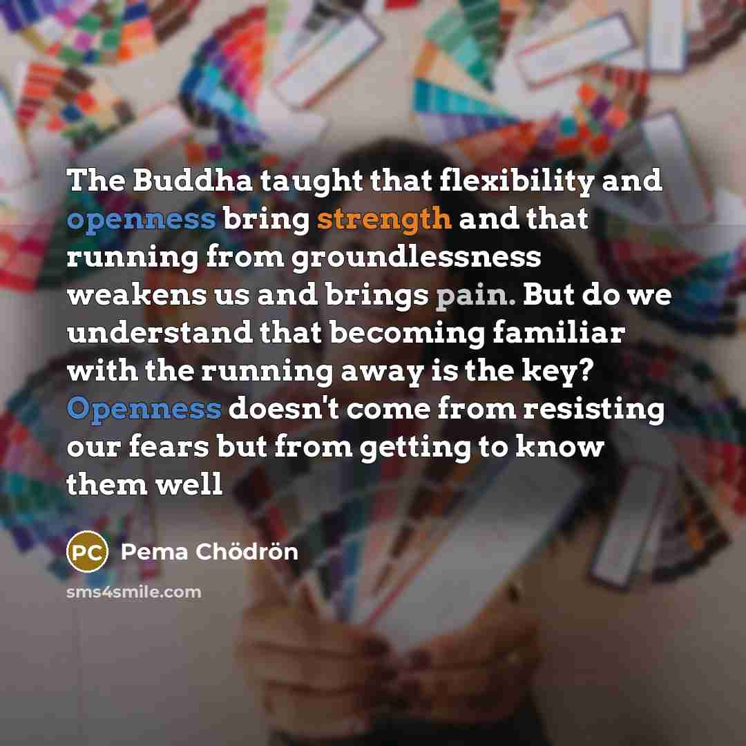 “The Buddha taught that flexibility and openness bring strength and…” quote by Pema Chodron