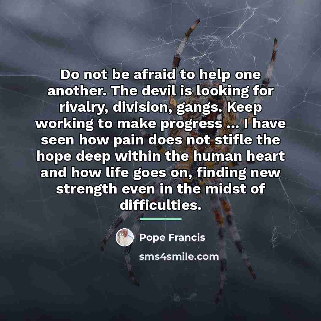 “Do not be afraid to help one another. The devil…” quote by Pope Francis