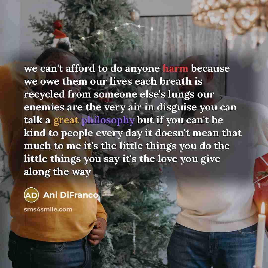 “we can't afford to do anyone harm because we owe…” quote by Ani DiFranco