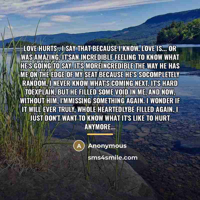“Love hurts . I say that because I know. Love…” quote by Anonymous