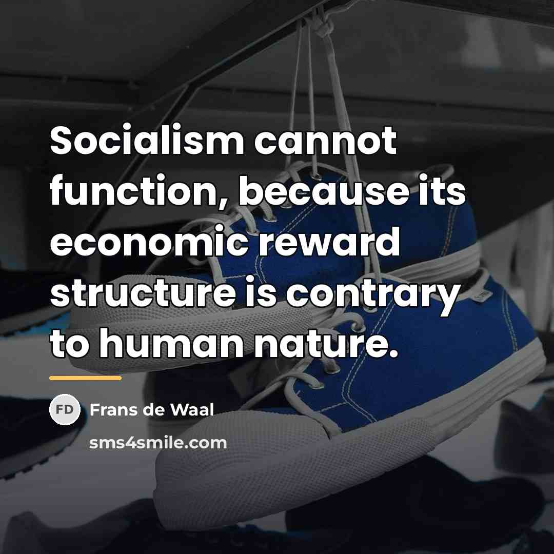 “Socialism cannot function, because its economic reward structure is contrary…” quote by Frans de Waal