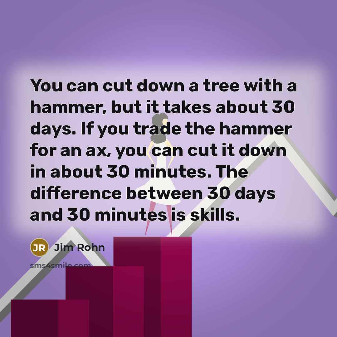 “You can cut down a tree with a hammer, but…” quote by Jim Rohn