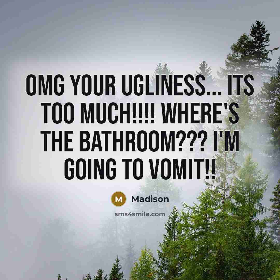 “OMG YOUR UGLINESS... ITS TOO MUCH!!!! where's the bathroom??? I'm…” quote by Madison