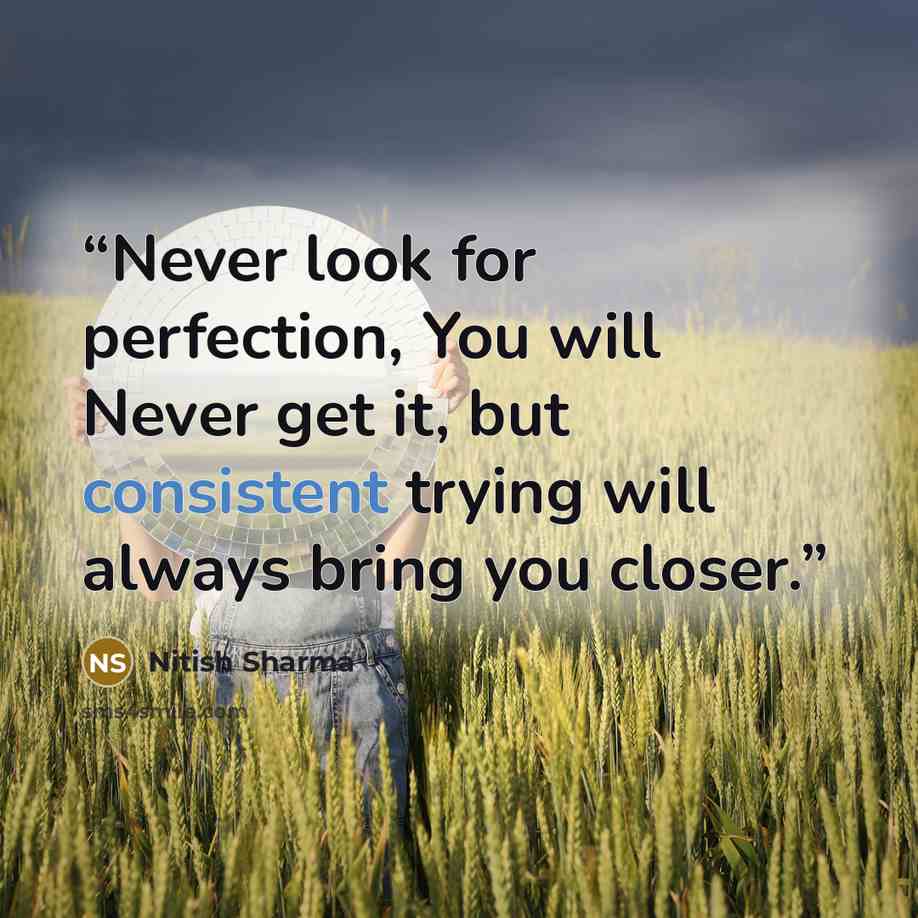 “Never look for perfection, You will Never get it, but consistent trying will always bring you closer.” quote by Nitish Sharma