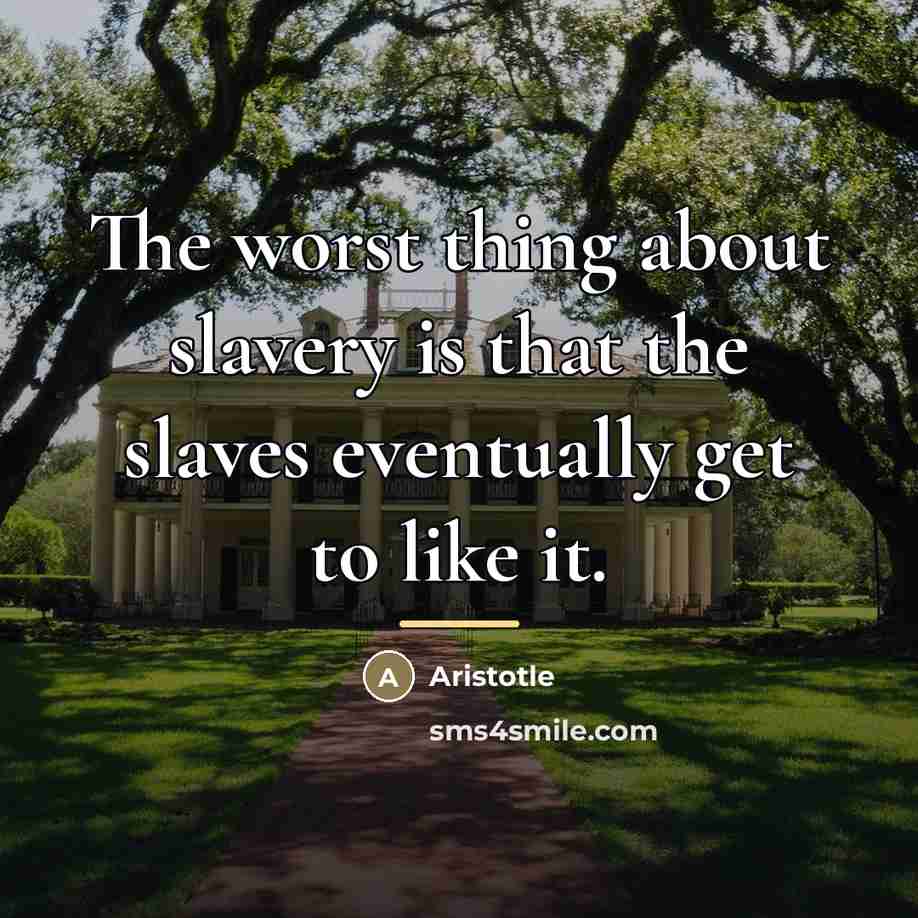 “The worst thing about slavery is that the slaves eventually…” quote by Aristotle