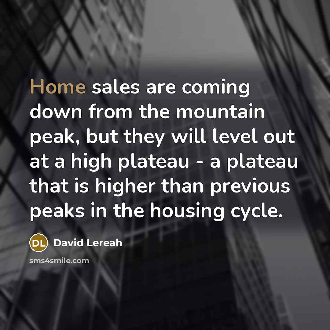 “Home sales are coming down from the mountain peak, but…” quote by David Lereah