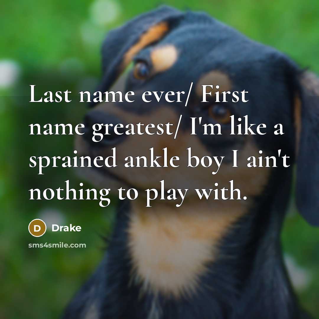“Last name ever/ First name greatest/ I'm like a sprained ankle boy I ain't nothing to play with.” quote by Drake