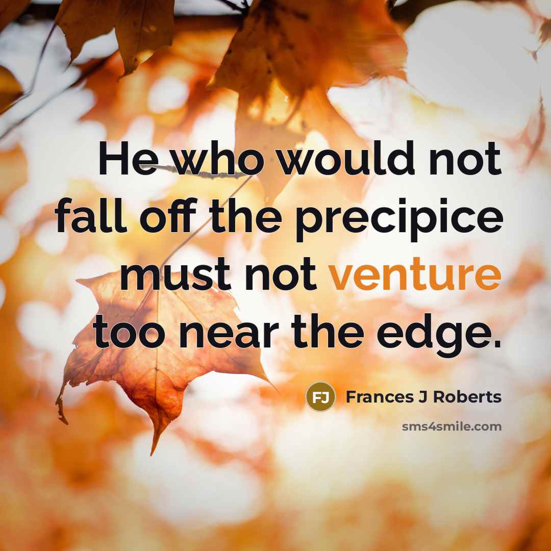 “He who would not fall off the precipice must not venture too near the edge.” quote by Frances J Roberts
