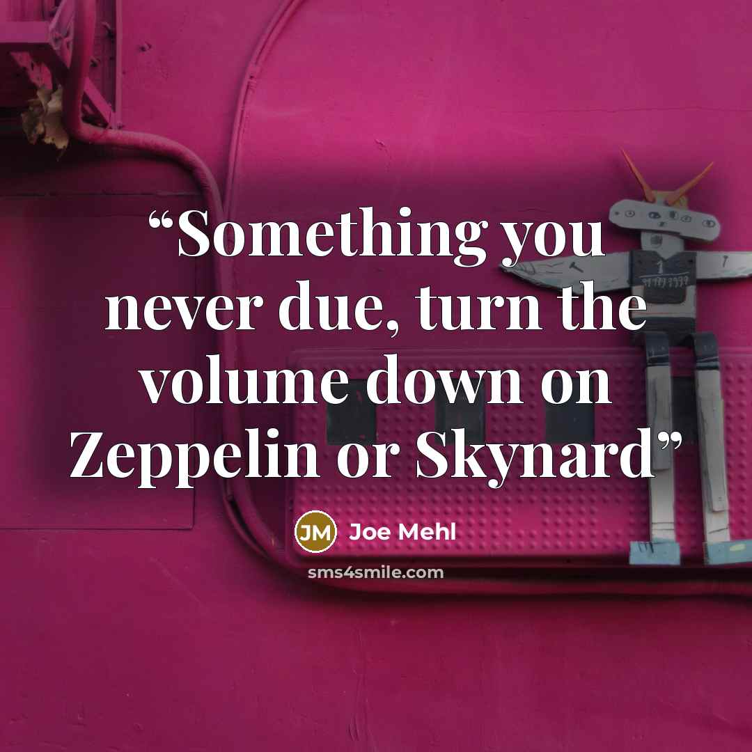“Something you never due, turn the volume down on Zeppelin or Skynard” quote by Joe Mehl
