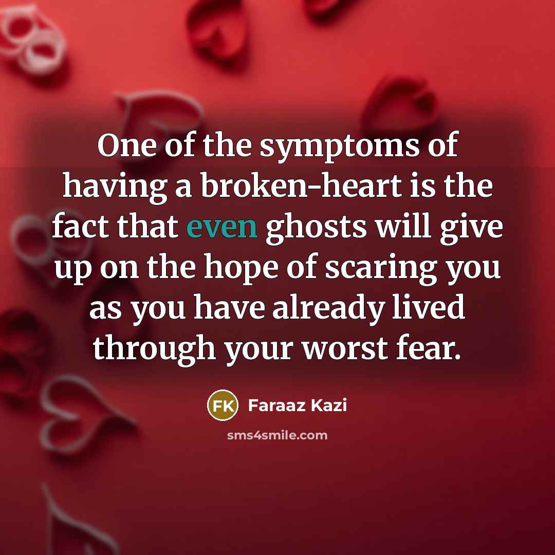 “One of the symptoms of having a broken-heart is the…” quote by Faraaz Kazi