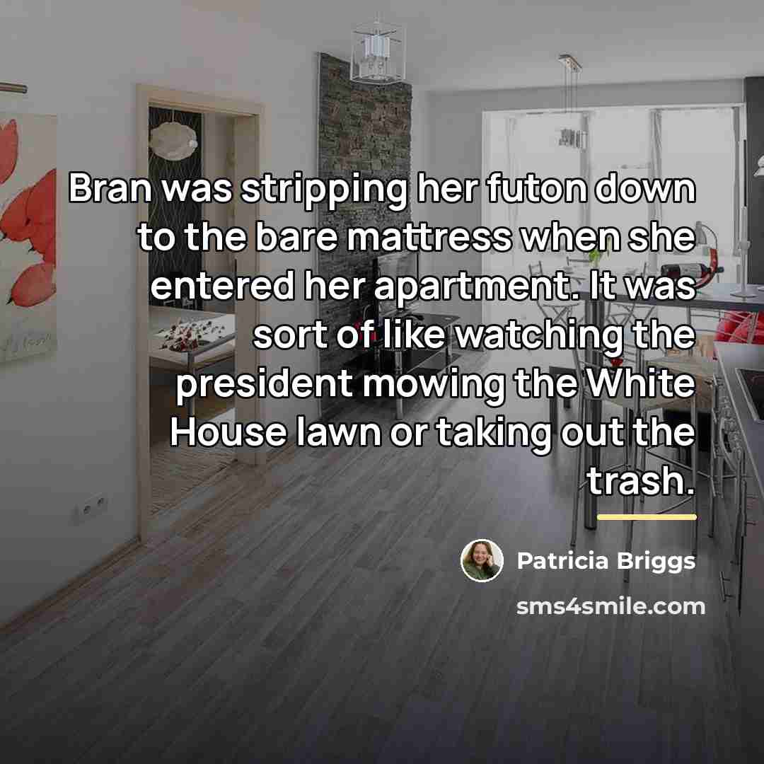 “Bran was stripping her futon down to the bare mattress…” quote by Patricia Briggs