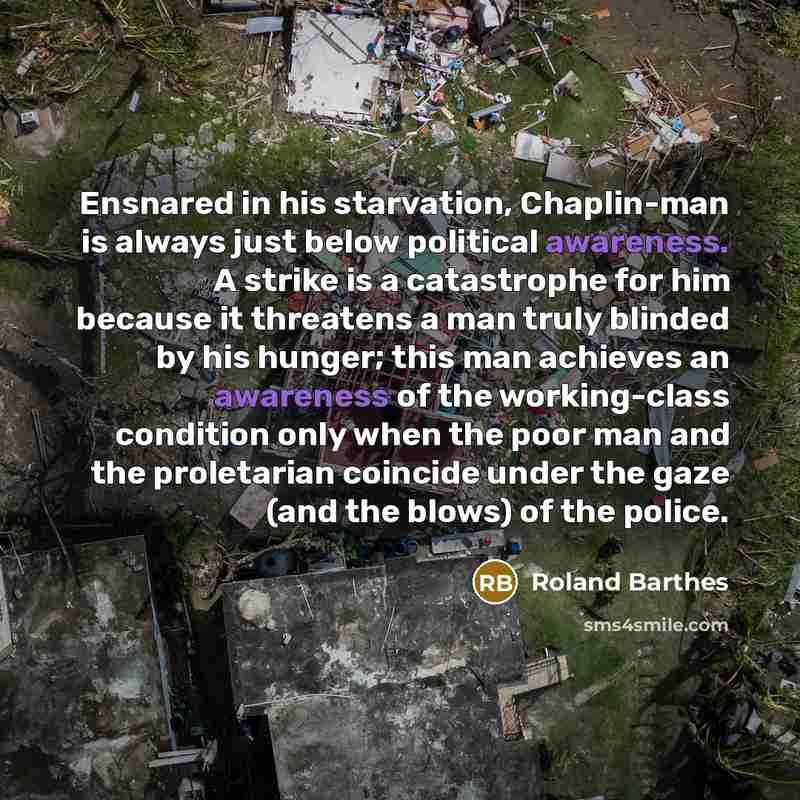 “Ensnared in his starvation, Chaplin-man is always just below political…” quote by Roland Barthes