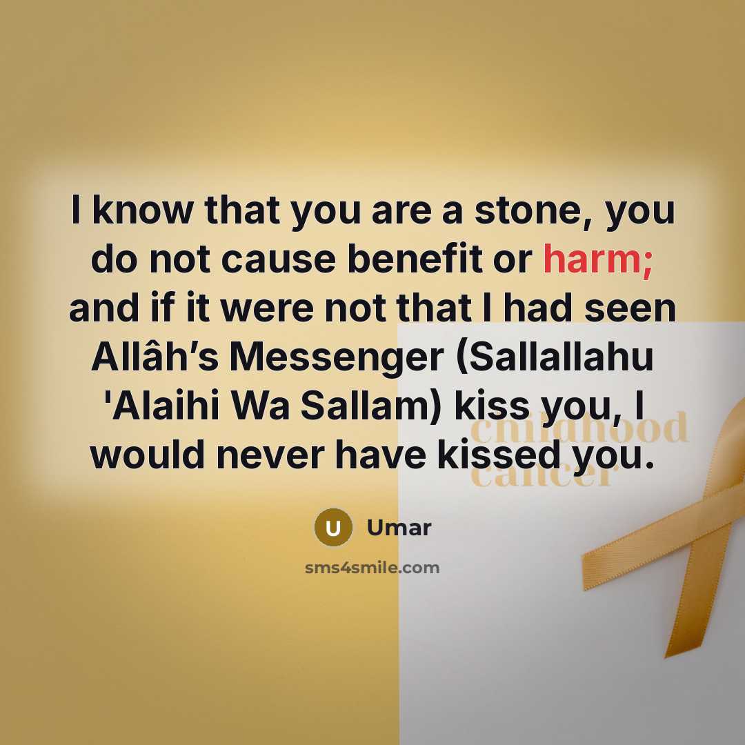 “I know that you are a stone, you do not cause benefit or harm; and if it were not that I had seen Allâh’s Messenger (Sallallahu 'Alaihi Wa Sallam) kiss you, I would never have kissed you.” quote by Umar