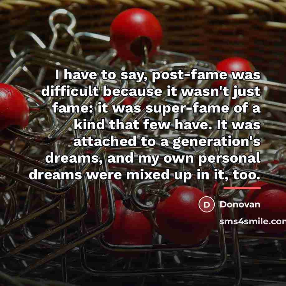 “I have to say, post-fame was difficult because it wasn't…” quote by Donovan