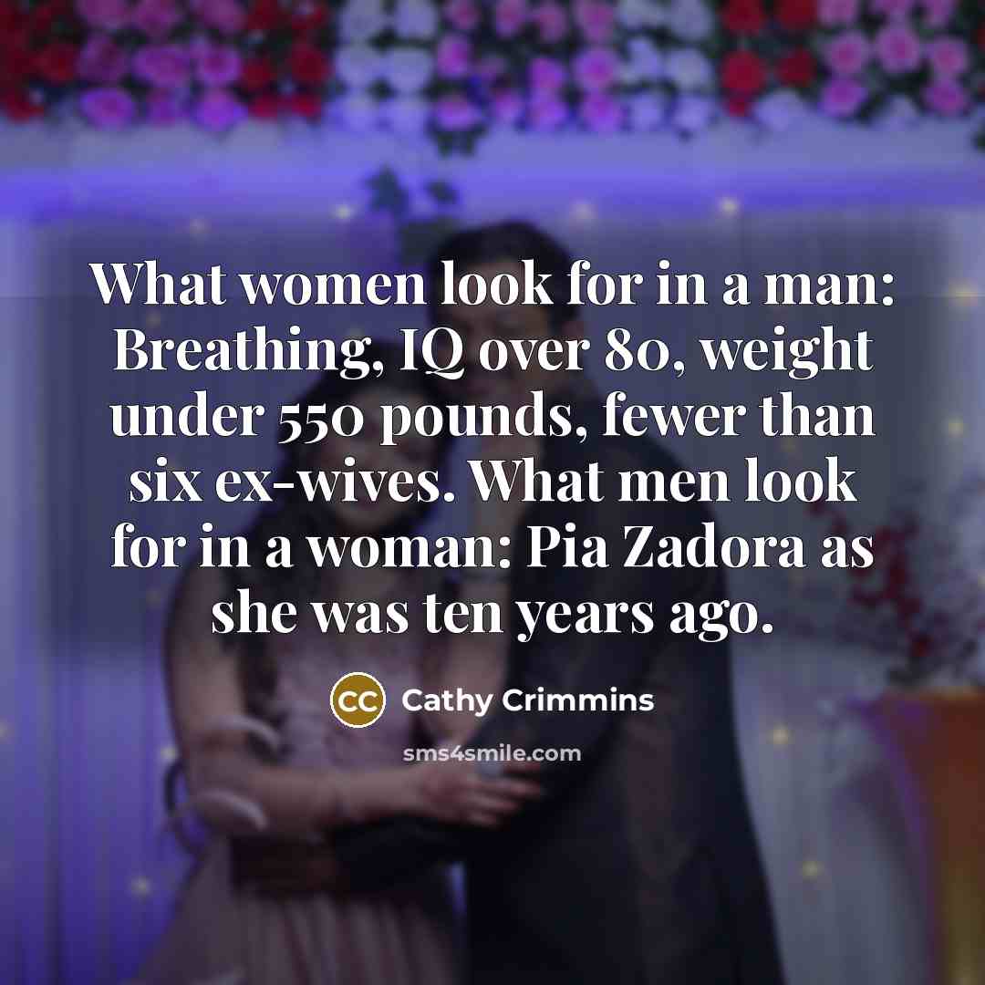 “What women look for in a man: Breathing, IQ over…” quote by Cathy Crimmins